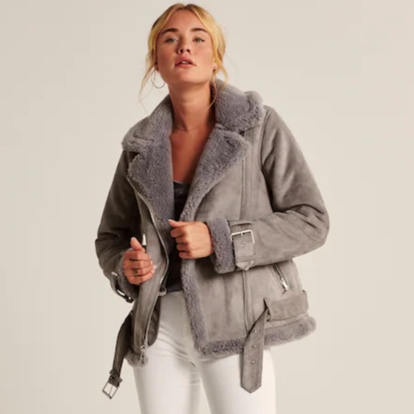 NWT Abercrombie Vegan Suede/Faux Sherpa Aviator Jacket (size small) - Picture 2 of 12